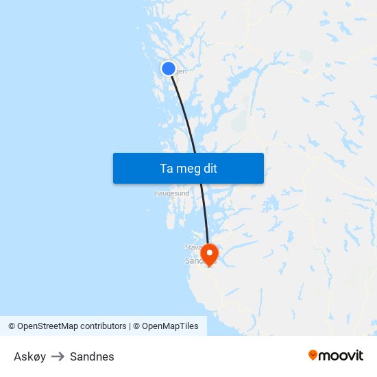 Askøy to Sandnes map