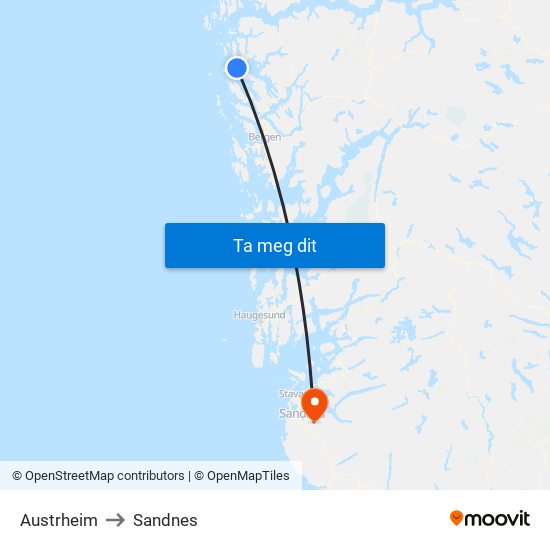 Austrheim to Sandnes map