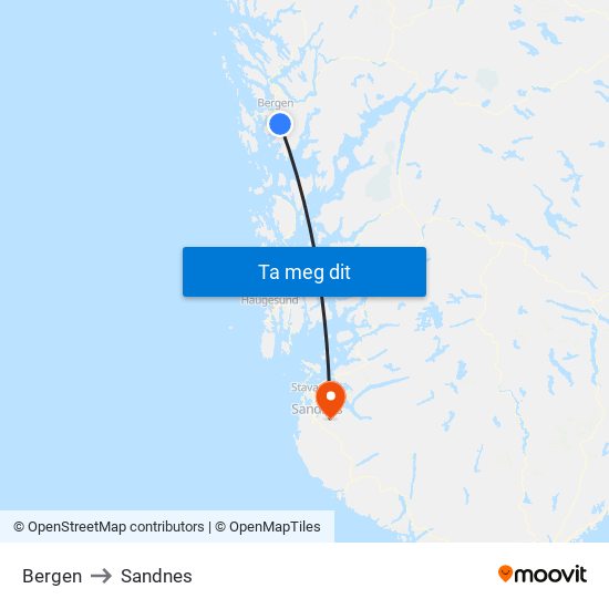 Bergen to Sandnes map
