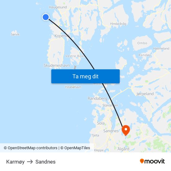 Karmøy to Sandnes map