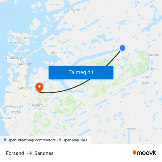 Forsand to Sandnes map