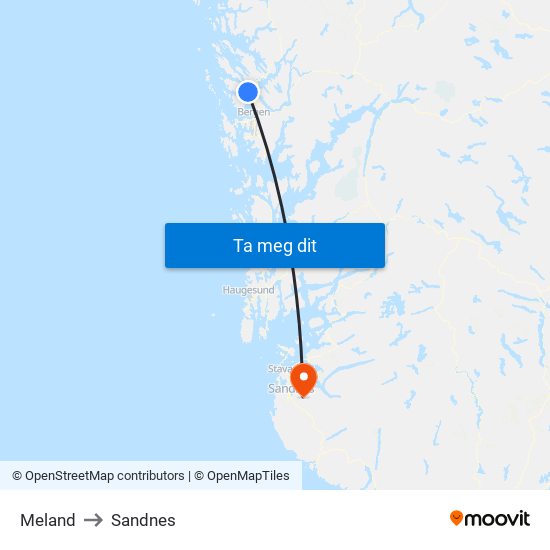 Meland to Sandnes map