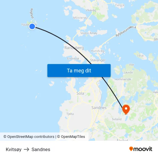 Kvitsøy to Sandnes map