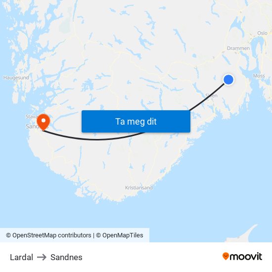 Lardal to Sandnes map