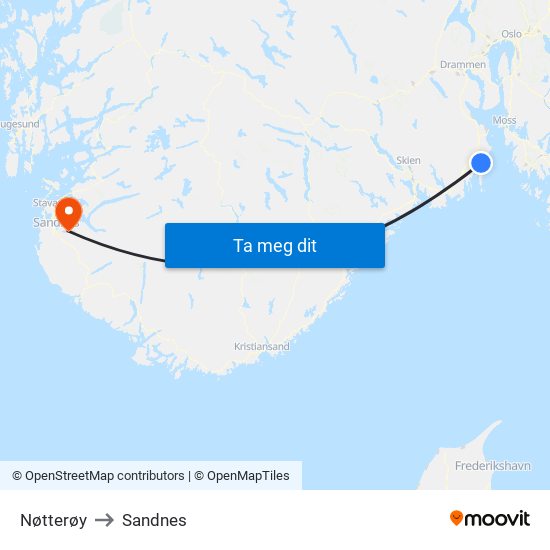 Nøtterøy to Sandnes map