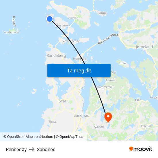 Rennesøy to Sandnes map