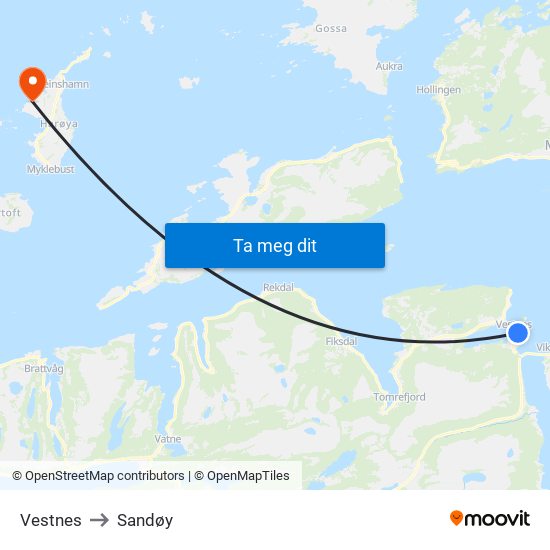 Vestnes to Sandøy map