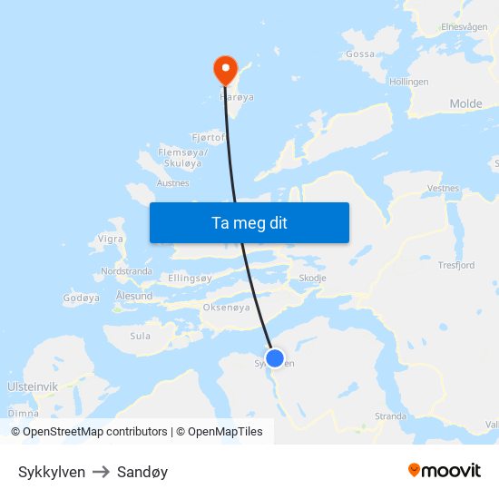 Sykkylven to Sandøy map