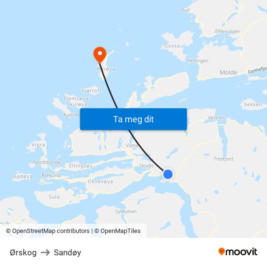 Ørskog to Sandøy map