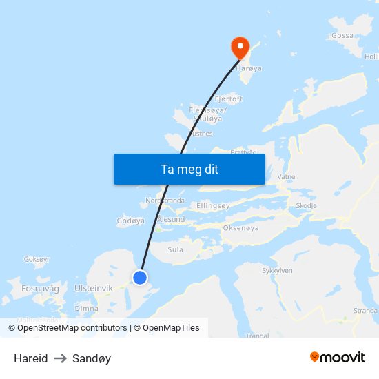 Hareid to Sandøy map