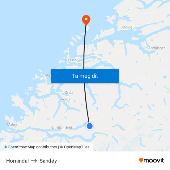 Hornindal to Sandøy map