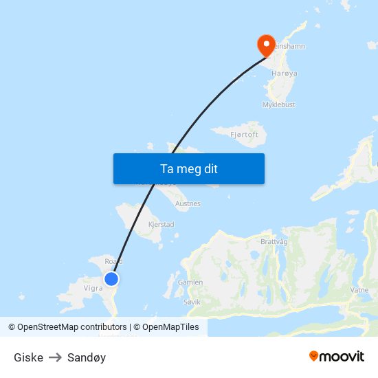 Giske to Sandøy map