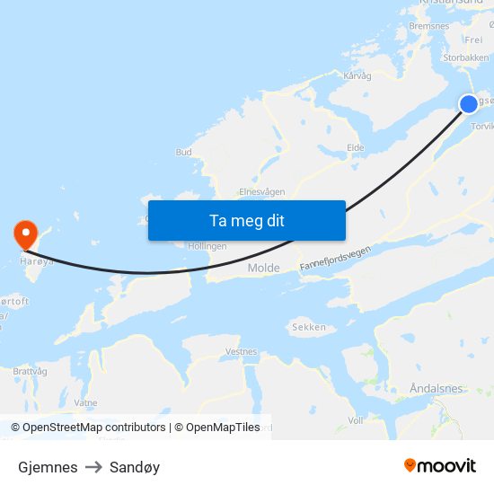 Gjemnes to Sandøy map