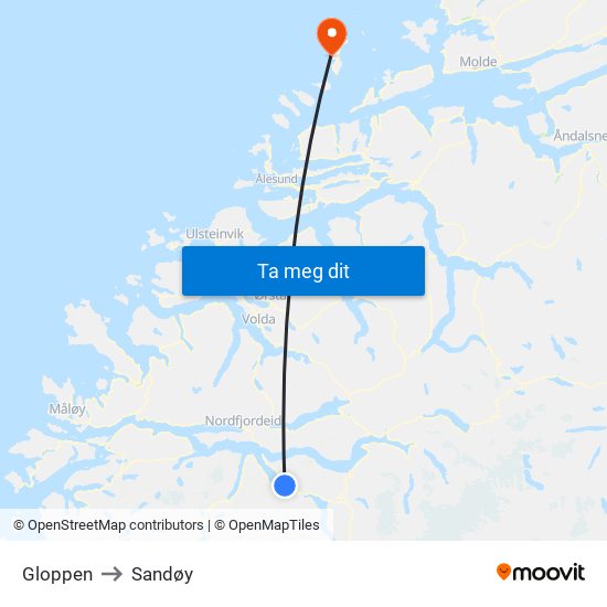 Gloppen to Sandøy map
