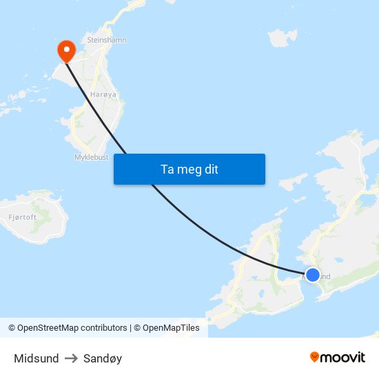 Midsund to Sandøy map