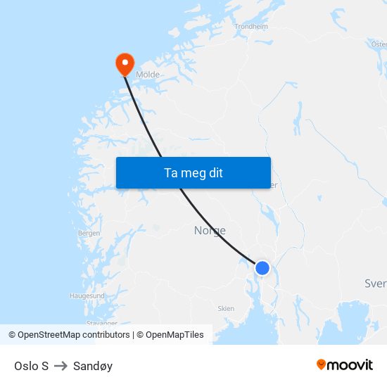 Oslo S to Sandøy map