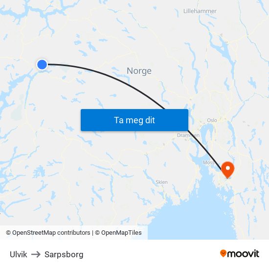 Ulvik to Sarpsborg map