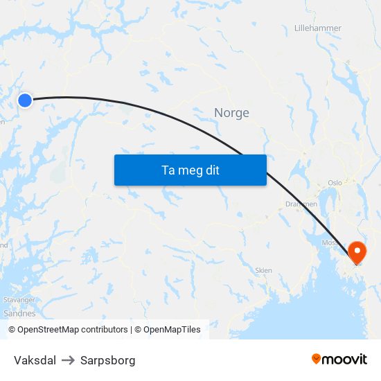 Vaksdal to Sarpsborg map