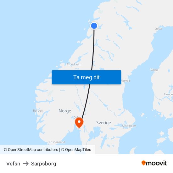 Vefsn to Sarpsborg map