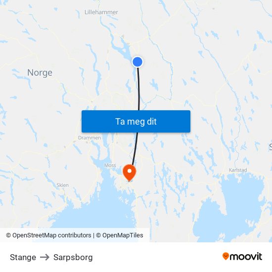 Stange to Sarpsborg map