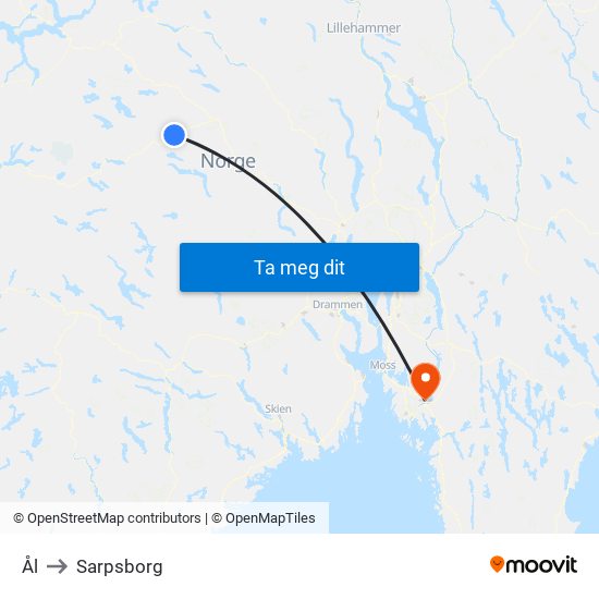 Ål to Sarpsborg map