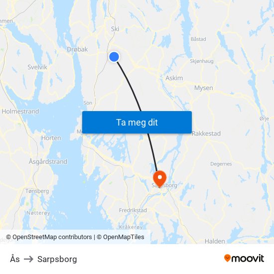 Ås to Sarpsborg map