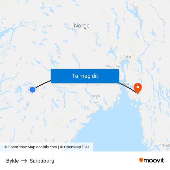 Bykle to Sarpsborg map