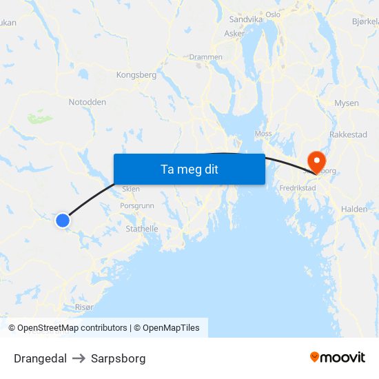 Drangedal to Sarpsborg map