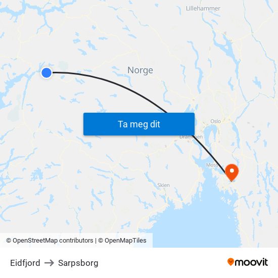 Eidfjord to Sarpsborg map