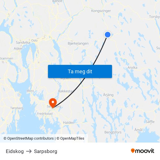 Eidskog to Sarpsborg map