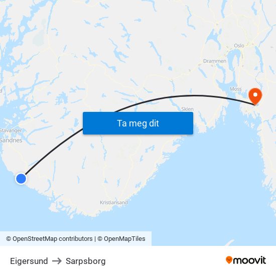Eigersund to Sarpsborg map