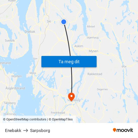Enebakk to Sarpsborg map