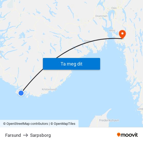 Farsund to Sarpsborg map