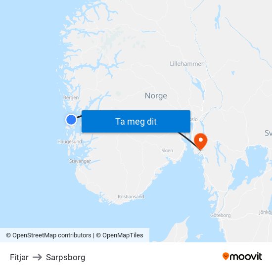 Fitjar to Sarpsborg map