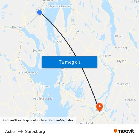 Asker to Sarpsborg map