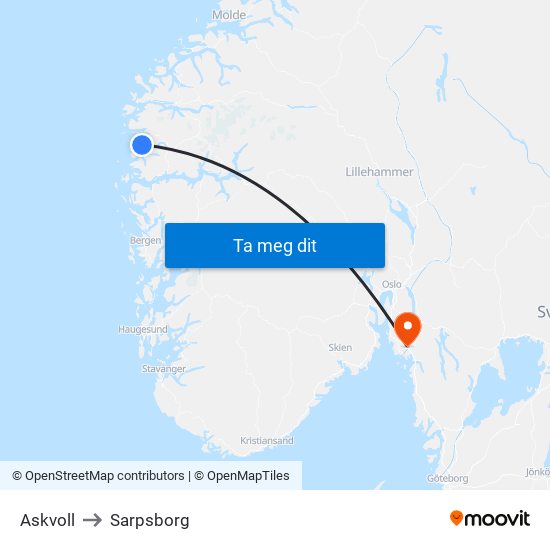 Askvoll to Sarpsborg map