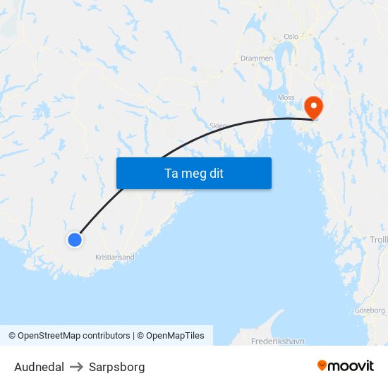 Audnedal to Sarpsborg map