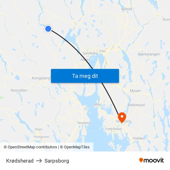 Krødsherad to Sarpsborg map