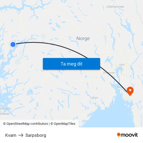 Kvam to Sarpsborg map