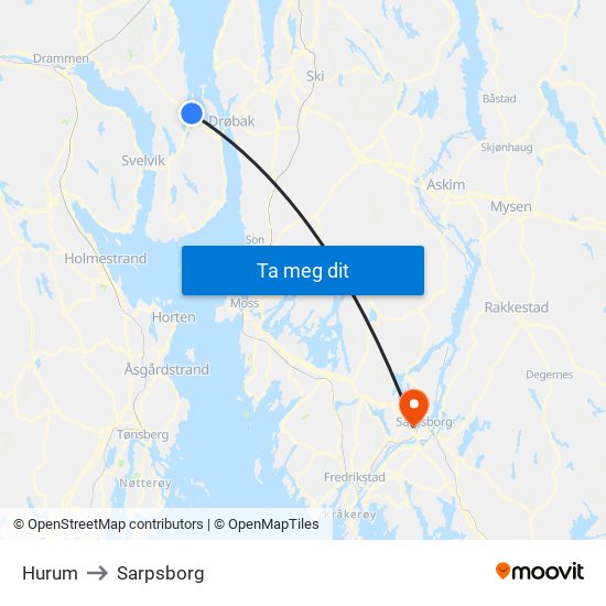 Hurum to Sarpsborg map