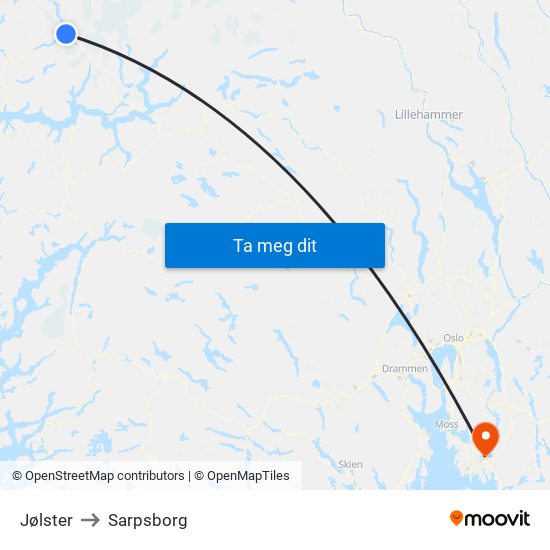 Jølster to Sarpsborg map