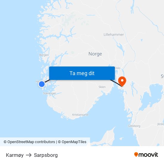 Karmøy to Sarpsborg map