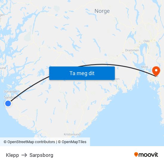 Klepp to Sarpsborg map