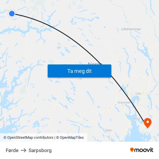 Førde to Sarpsborg map