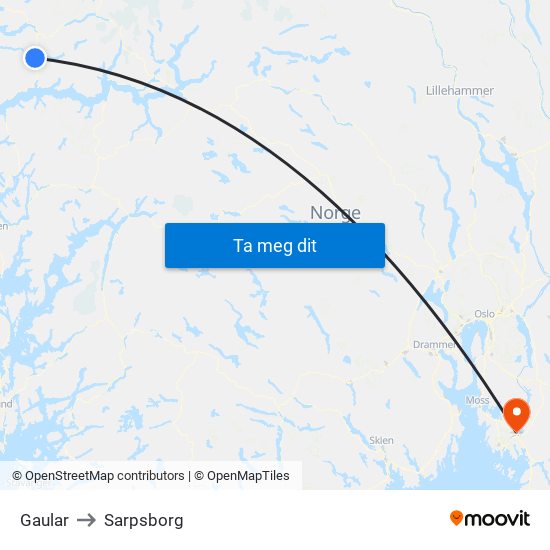 Gaular to Sarpsborg map