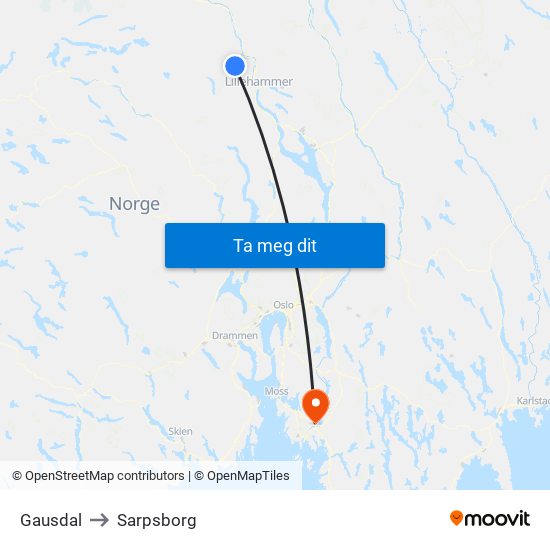 Gausdal to Sarpsborg map