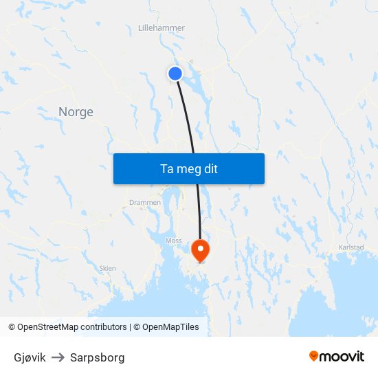 Gjøvik to Sarpsborg map