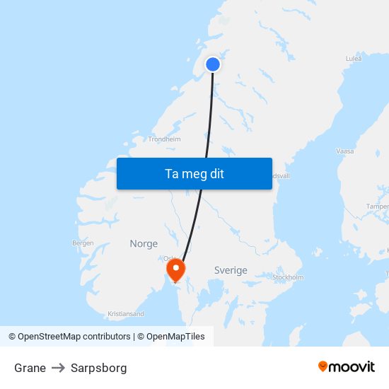 Grane to Sarpsborg map