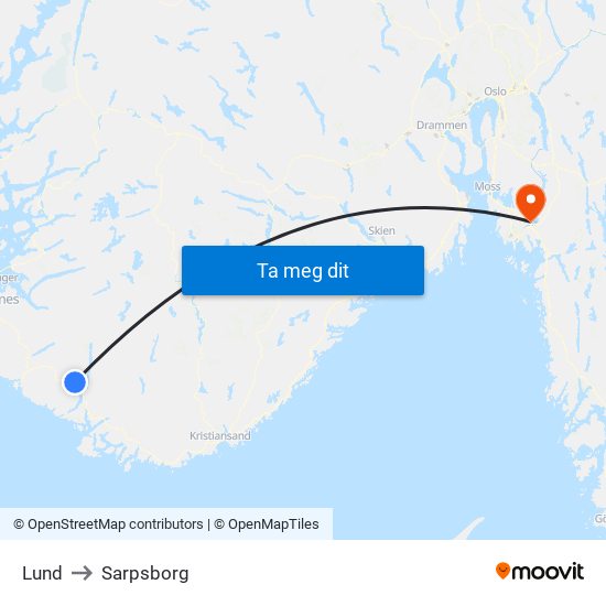 Lund to Sarpsborg map