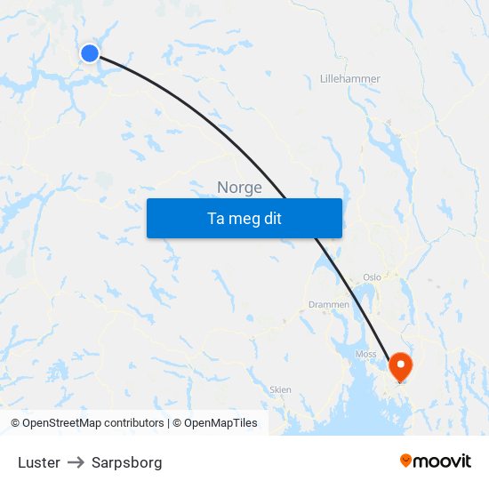 Luster to Sarpsborg map